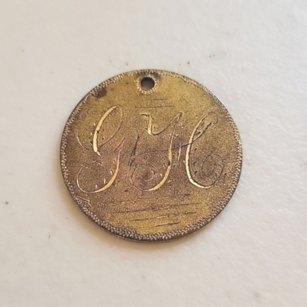 Love Token on Canada Coin Pendant Charm w Initials G.H.
